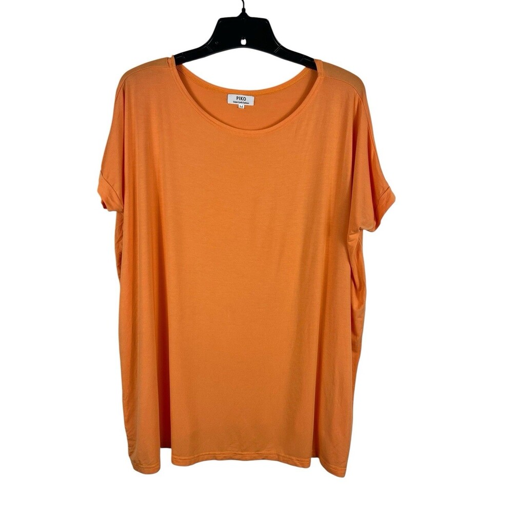 PIKO Bamboo Top Womens M Orange Soft Stretchy Tee Casual Minimalist Boho Basic